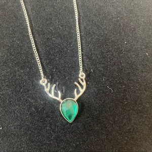 Emerald Green Crystal Deer Antler Necklace